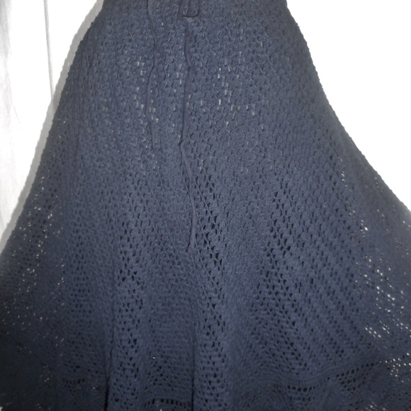 Crochet Lace Cotton Navy Blue Layered Swing Skirt - Picture 7 of 7